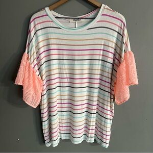 Haptics‎ by Holly Harper Lace Sleeve Top | Striped